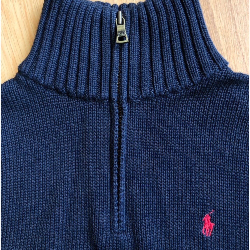 NWT Ralph Lauren Boy Quarter Zip Knit Sweater-Navy with Red Logo, Classic RL - Picture 4 of 4